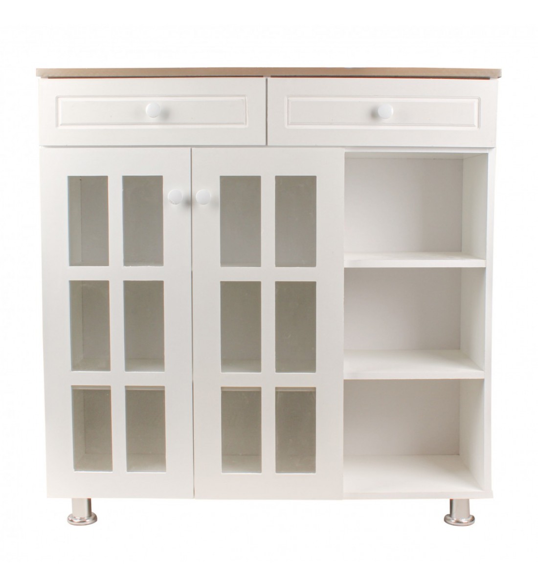 Cafe corner drawer 2 drawers and 2 white wooden doors size 100 * 33 * 103 cm